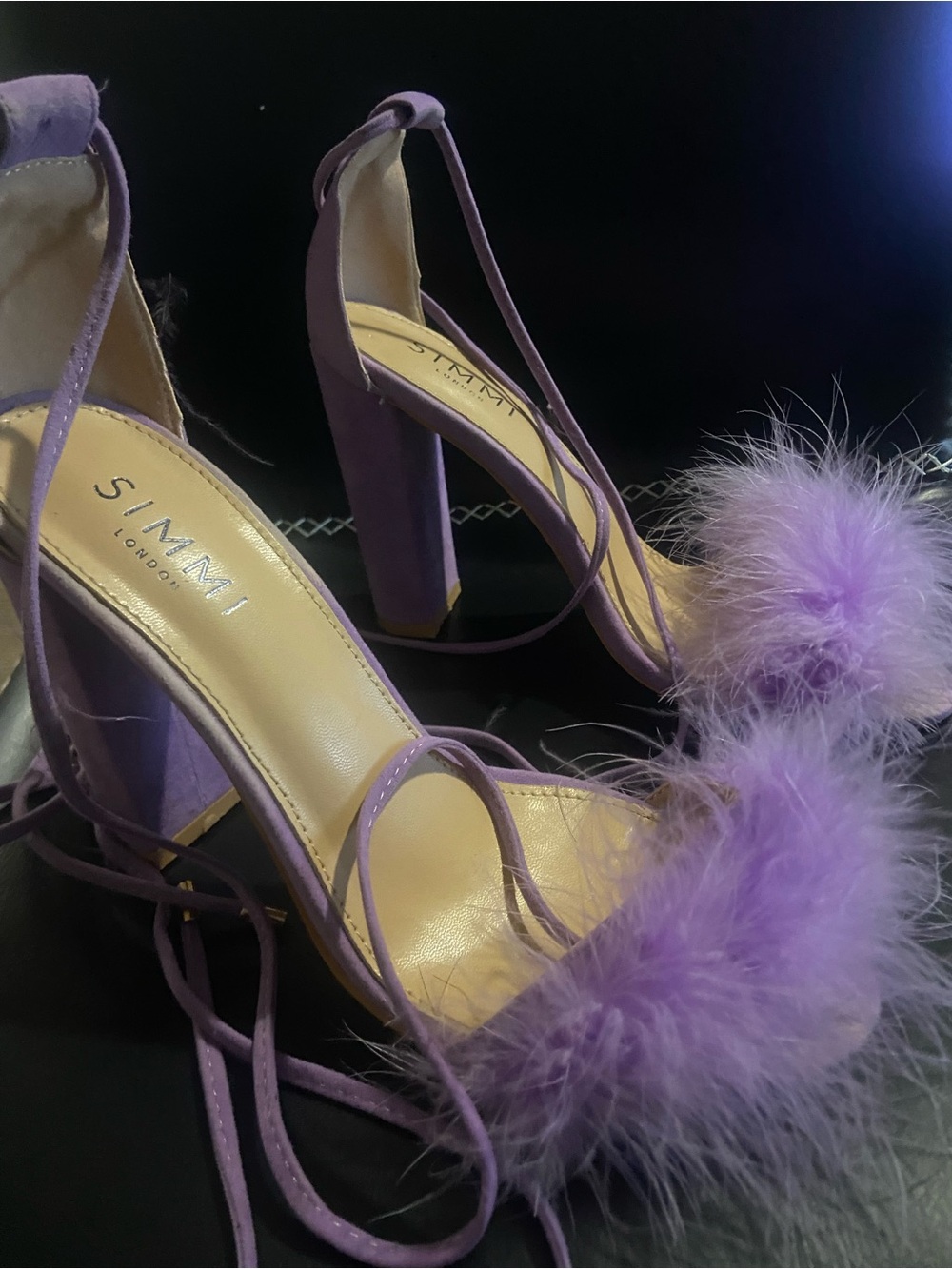 SIMMI London Lilac Feather Lace-Up Block Heels
